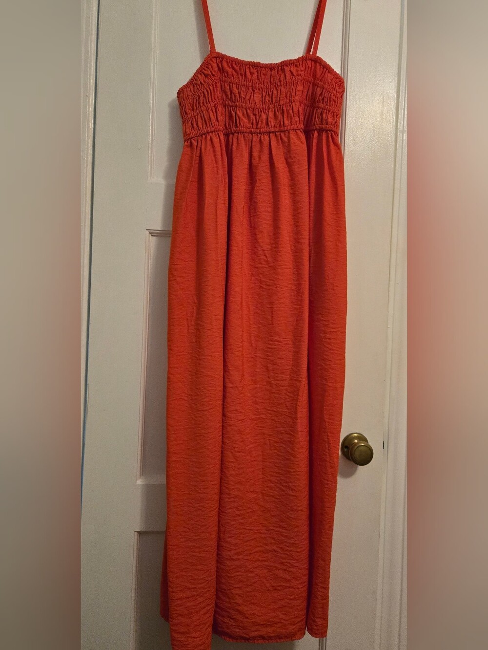 A new Day Orange Smocked Maxi Dress with Spaghetti Straps, Size Small